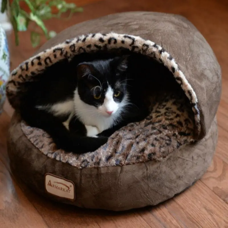 Armarkat Burrow Pet Bed - Mocha/Leopard