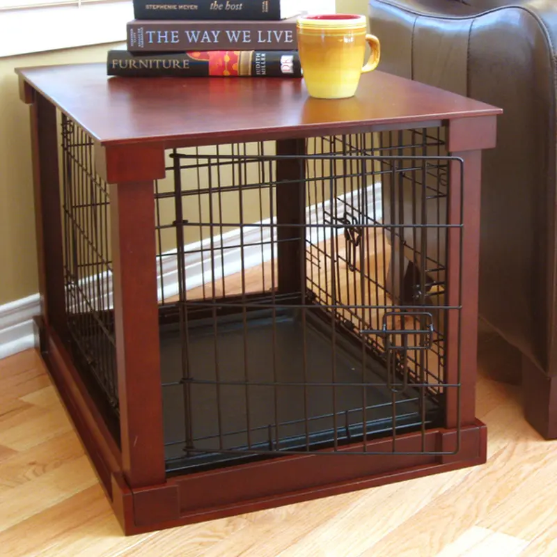 Merry Products Wood and Wire End Table Dog Cage - Mahagony