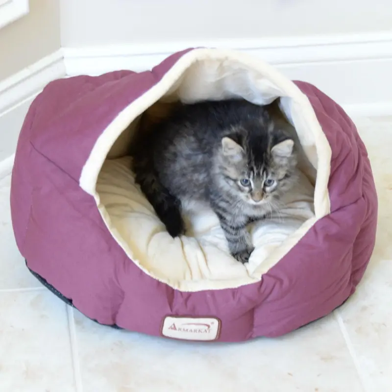 Armarkat Burrow Pet Bed - Burgundy/Ivory