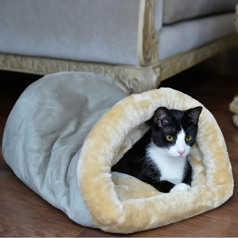 Armarkat Burrow Pet Bed - Sage Green/Beige