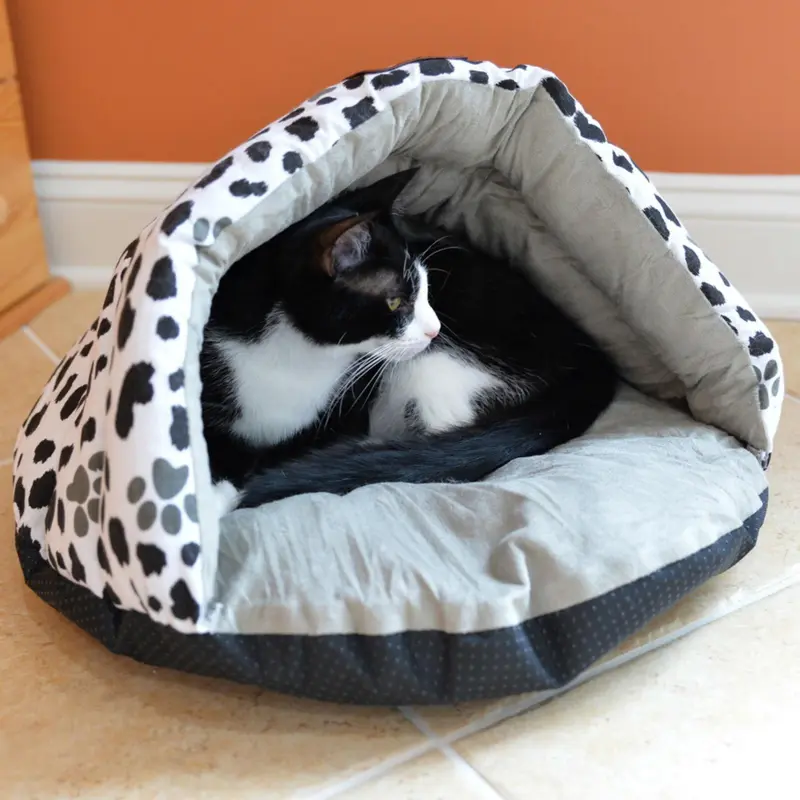 Armarkat Burrow Pet Bed - Sage Green/Paw Print