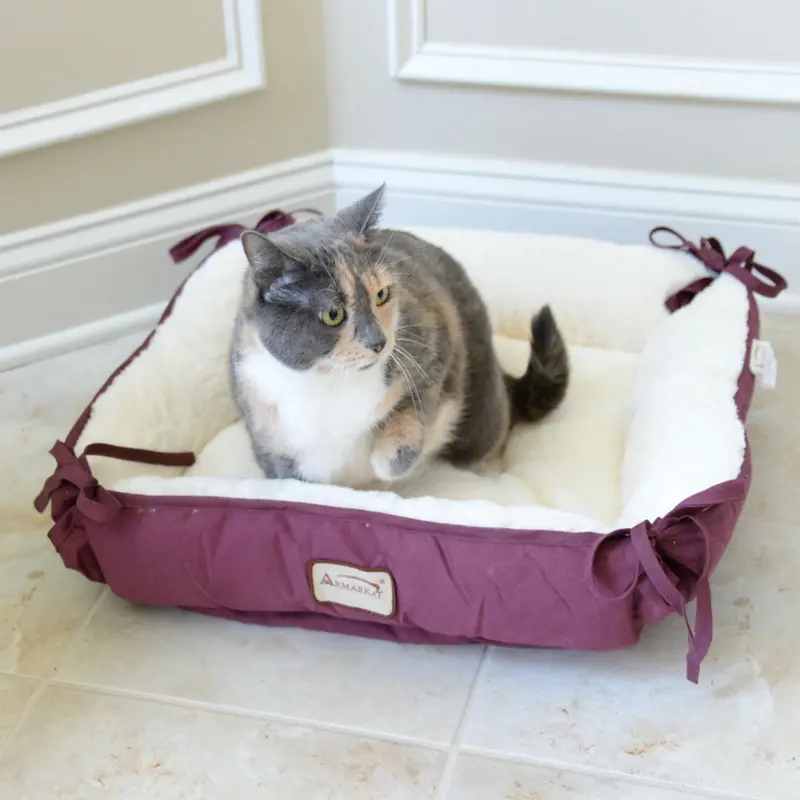 Armarkat Square Pet Bed - Burgundy/Ivory
