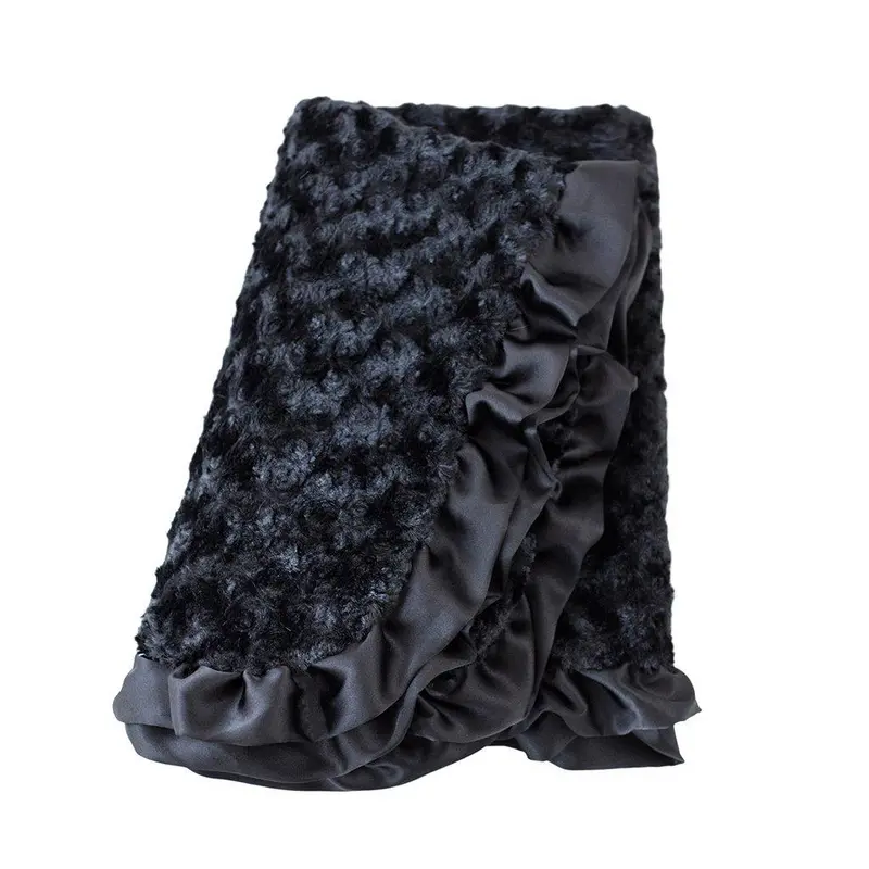 Hello Doggie Ruffle Baby Dog Blanket - Black