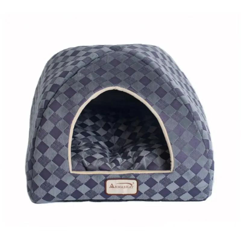 Armarkat Checkered Pet Bed Cave - Gray/Purple