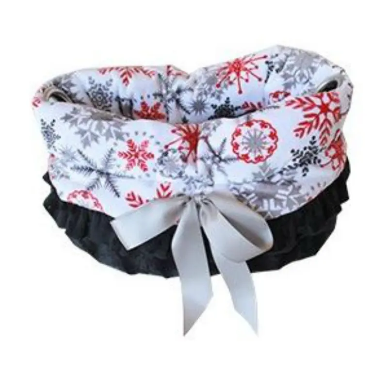 Reversible Snuggle Bugs Pet Bed, Bag, and Car Seat - Red Snowflake