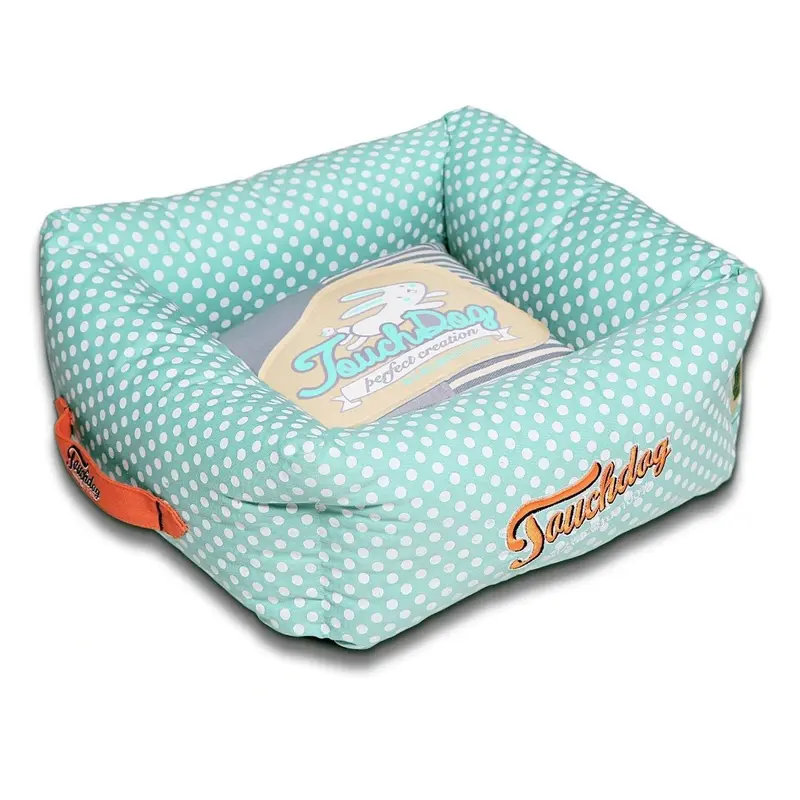 Pet Life Touchdog Polka-Striped Squared Dog Bed - Baby Blue, Steel Gray
