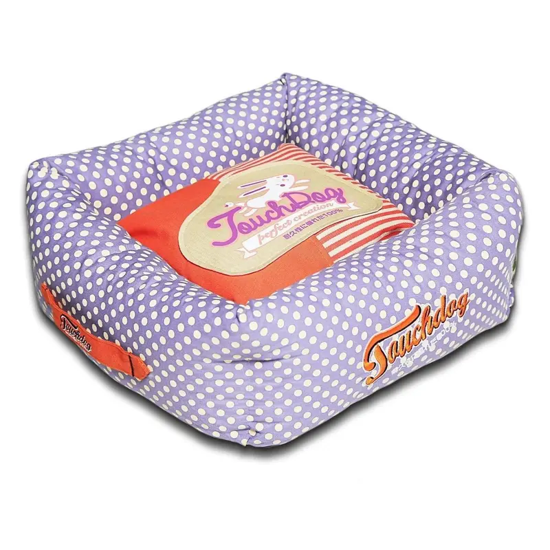 Pet Life Touchdog Polka-Striped Squared Dog Bed - Lavender, Orange