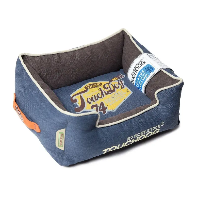 Pet Life Touchdog Sporty Vintage Reversible Dog Bed - Midnight Blue and Dark Gray