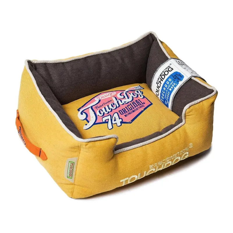Pet Life Touchdog Sporty Vintage Reversible Dog Bed - Yellow Lemon and Dark Brown
