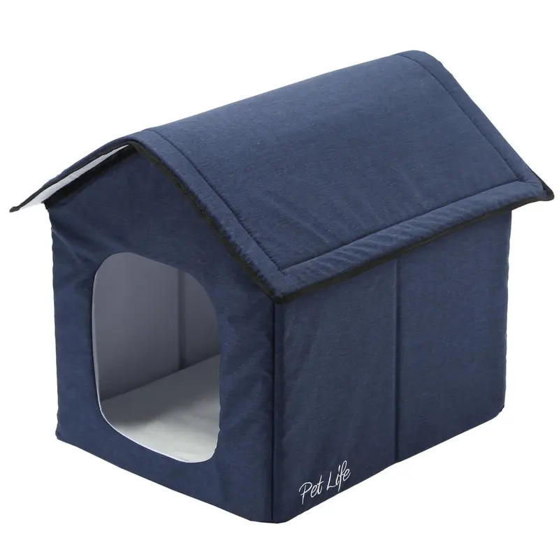Pet Life Hush Puppy Collapsible Electronic Heating and Cooling Dog House - Navy