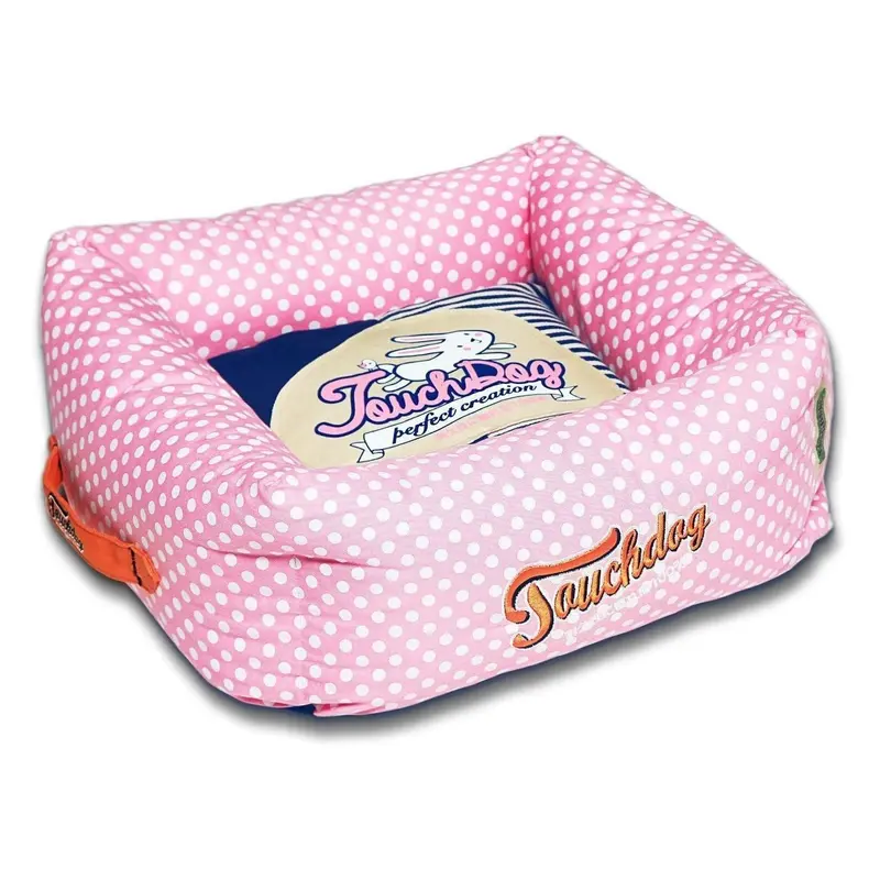 Pet Life Touchdog Polka-Striped Squared Dog Bed - Pink, Navy Blue