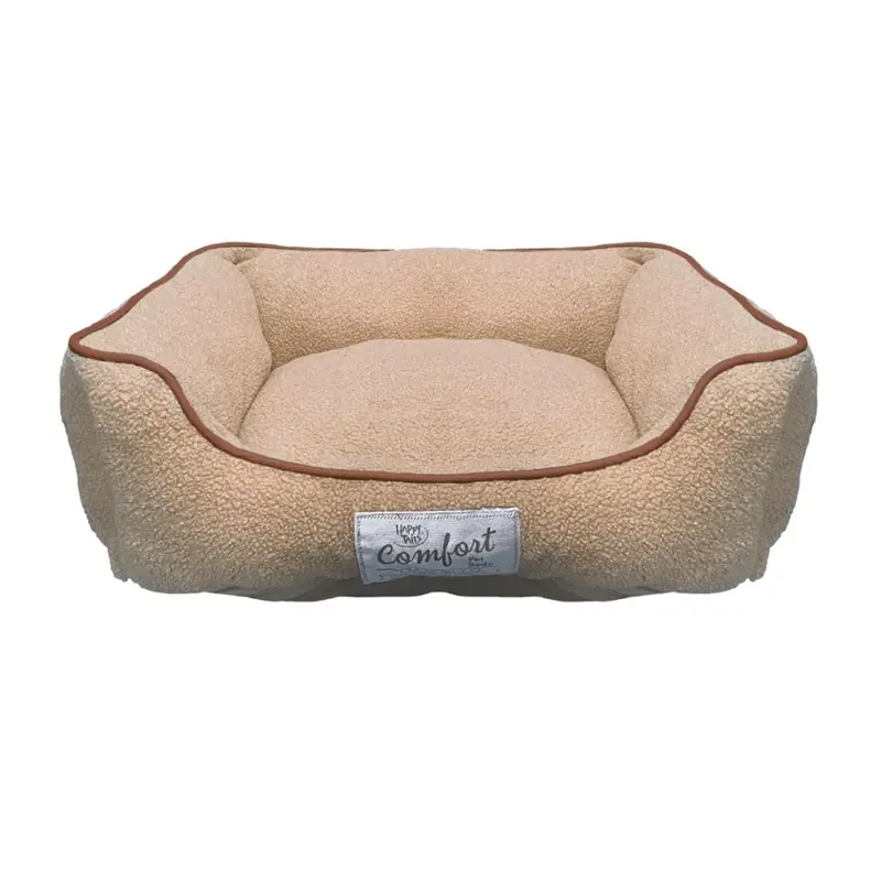 Happy Tails Comfort Teddy Fur Cuddler Dog Bed - Tan