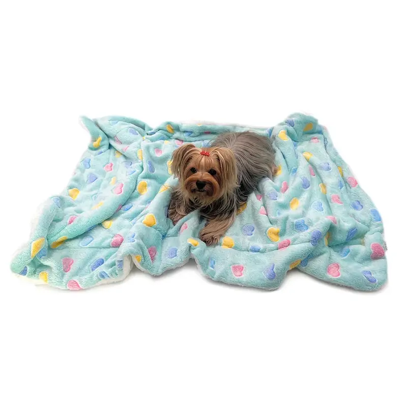 Klippo Ultra Plush Colorful Hearts Dog Blanket - Blue