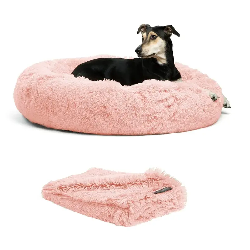 Best Friends by Sherri Shag Donut Dog Bed & Blanket Bundle - Candy Pink