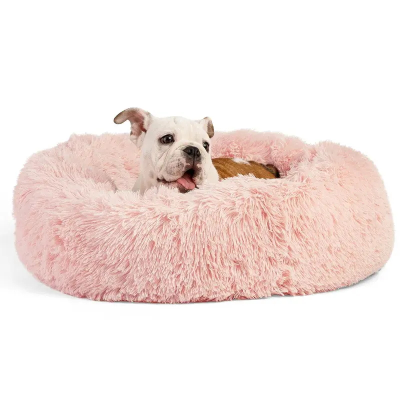 Best Friends by Sherri Calming Shag Donut Cuddler Pet Bed - Cotton Candy 