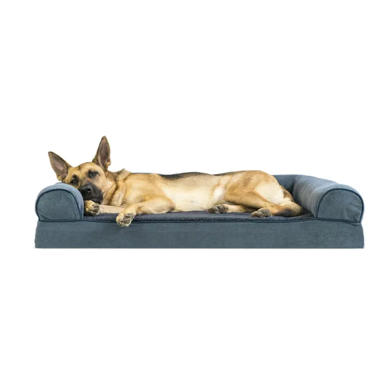 FurHaven Faux Fleece & Chenille Soft Woven Memory Top Sofa Pet Bed - Orion Blue