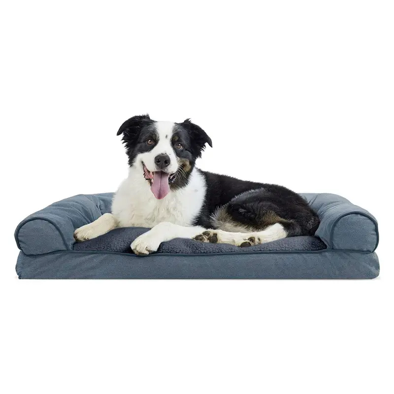 FurHaven Faux Fleece & Chenille Soft Woven Cooling Gel Top Sofa Pet Bed - Orion Blue