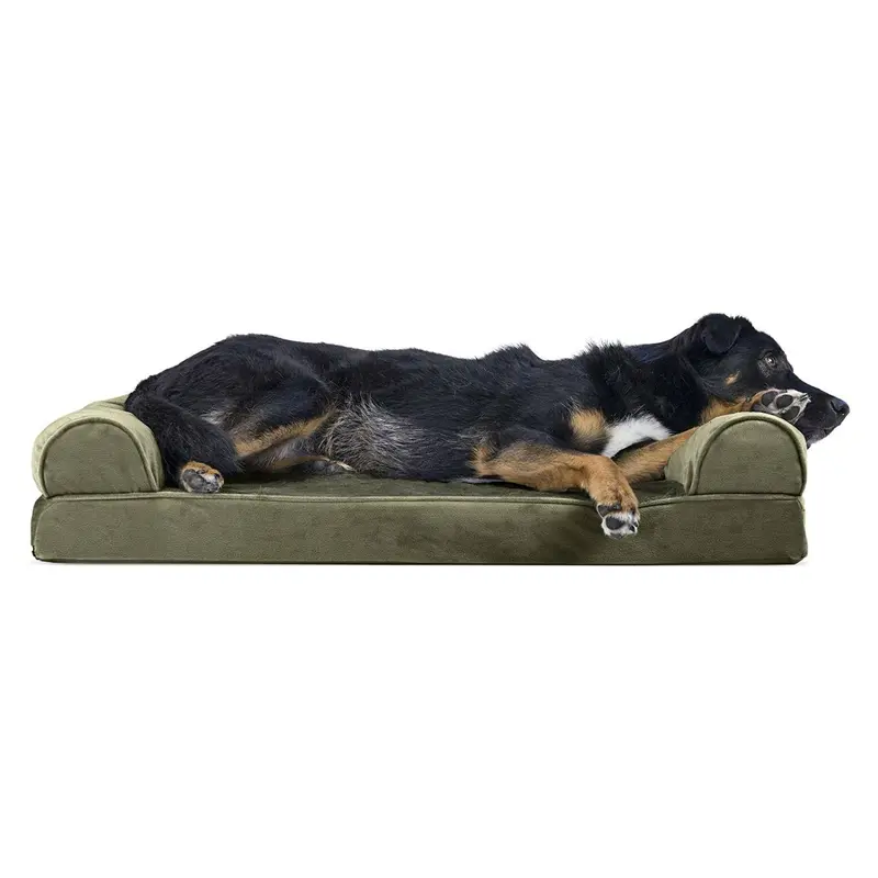 FurHaven Faux Fleece & Velvet Memory Top Sofa Pet Bed - Dark Sage