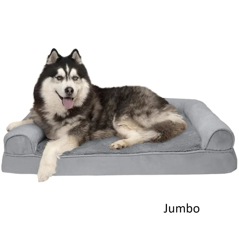 FurHaven Plush & Suede Memory Top Sofa Pet Bed - Gray