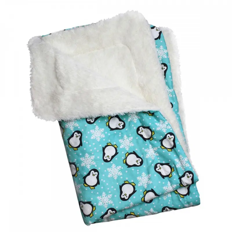 Klippo Penguins & Snowflakes Flannel Ultra-Plush Dog Blanket - Turquoise