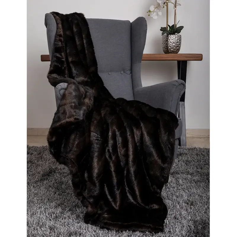 Hello Doggie Faux Fur Throw Dog Blanket - Chocolate