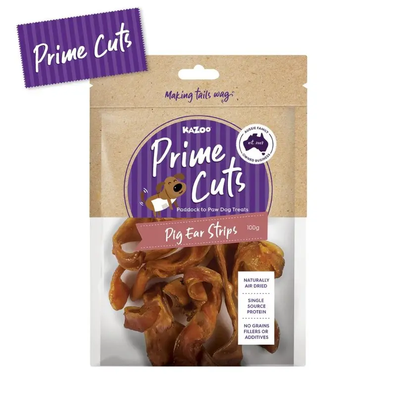 KAZOO PRIME CUTS PIG EAR STRIPS 100G