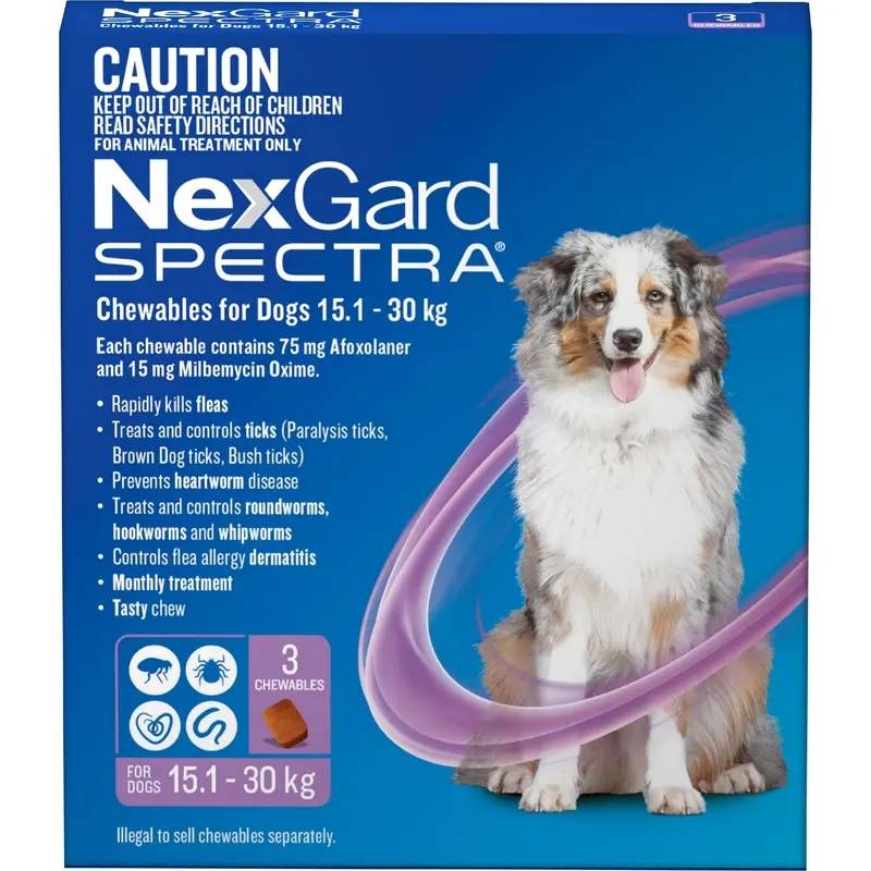 NEXGARD SPECTRA 15.1-30KG 3PK PURPLE