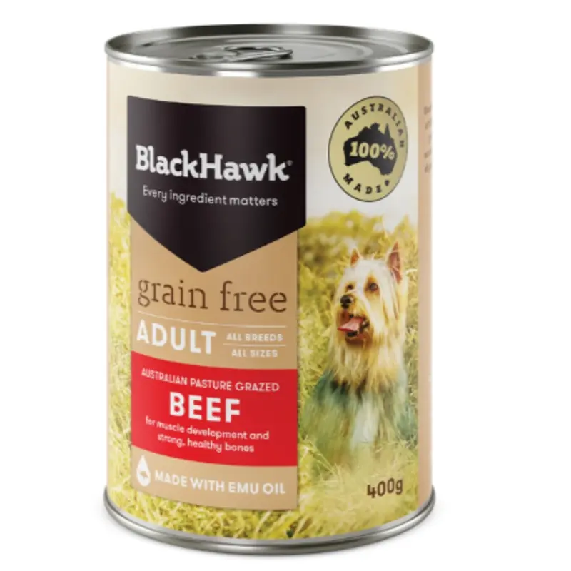 Pack of BLACK HAWK WET GRAIN FREE BEEF 400G X 12