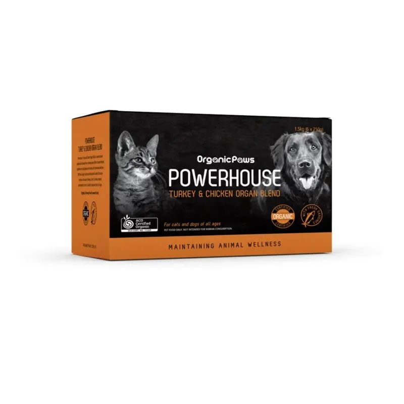 ORGANIC PAWS POWERHOUSE TURCKEY & CHICKEN ORGAN BLEND 1.5KG