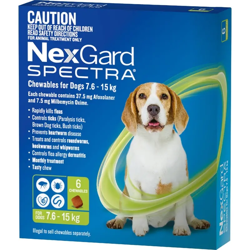 NEXGARD SPECTRA 7.6-15KG 6PK GREEN