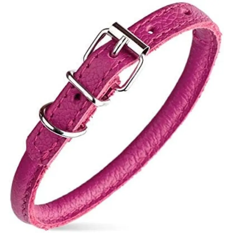 Dogline Soft Round Leather Collar Pink