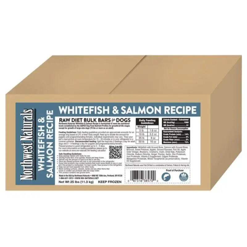 Northwest Naturals Frozen Raw 1lb Bars Whitefish & Salmon