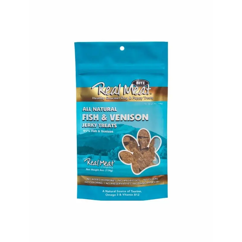 Real Meat Dog Jerky Fish Venison 4oz