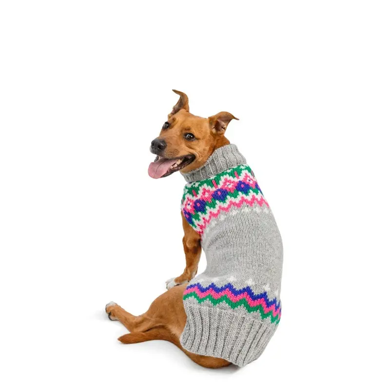 Chilly Dog Light Grey Fairisle Sweater*