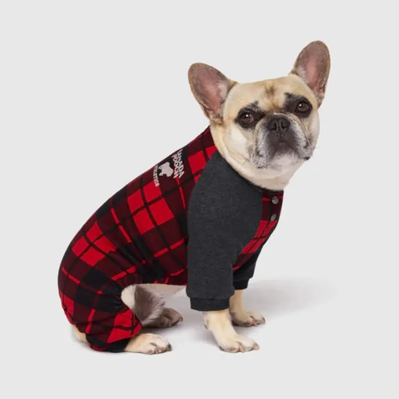 CANADA POOCH FROSTY FLEECE SWEATSUIT ONESIE : RED PLAID