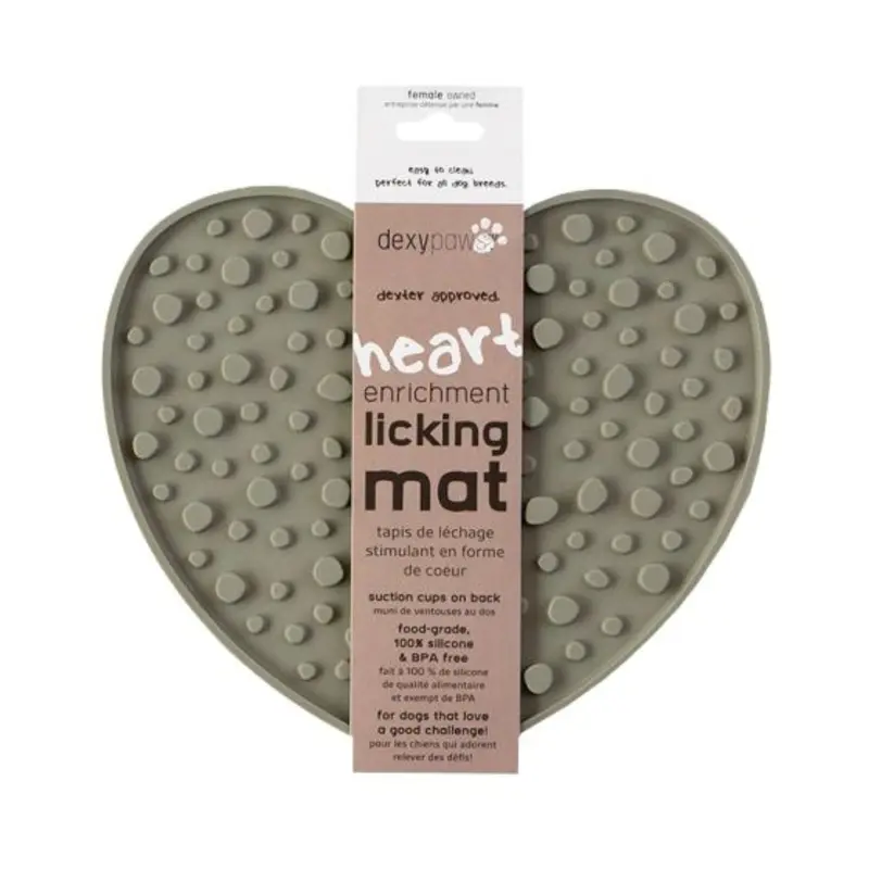 Dexypaws Dexter Approved Heart Enrichment Licking Mat, Khaki Green Cat & Dog