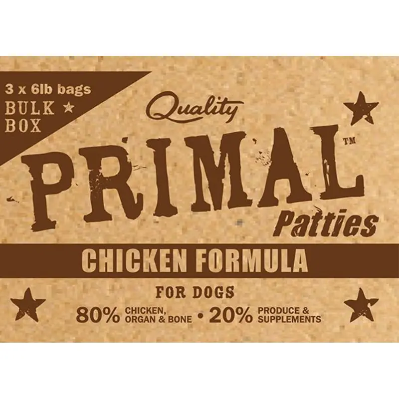 PRIMAL BULK RAW PATTIES : CHICKEN FORMULA 18LB BOX