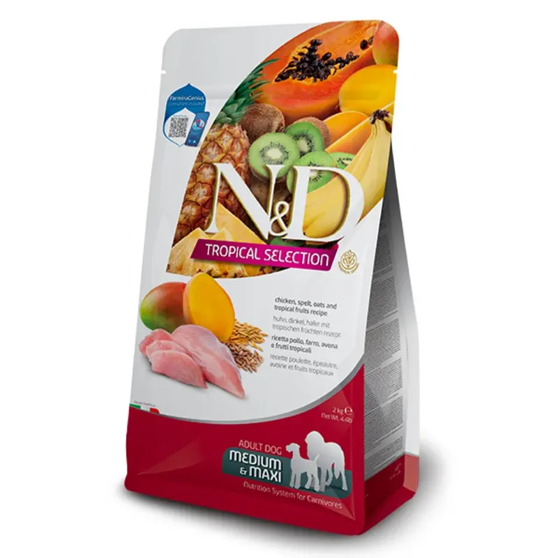 FARMINA N&D TROPICALS - CHICKEN, SPELT, OATS AND TROPICAL FRUITS ADULT MEDIUM & MAXI