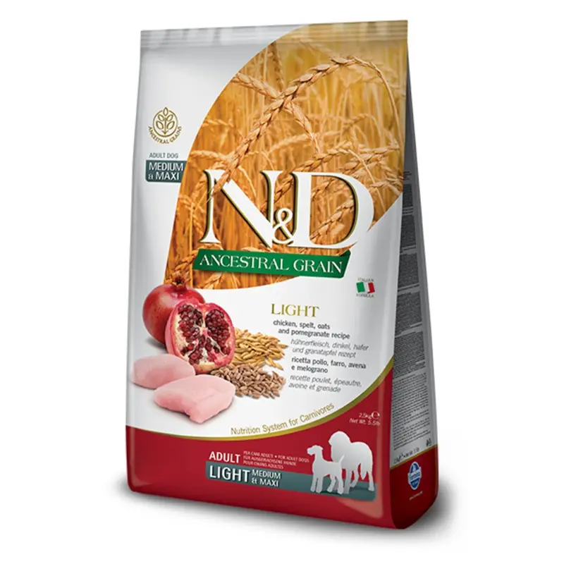 FARMINA N&D ANCESTRAL GRAIN - CHICKEN & POMEGRANATE LIGHT MEDIUM & MAXI BREED