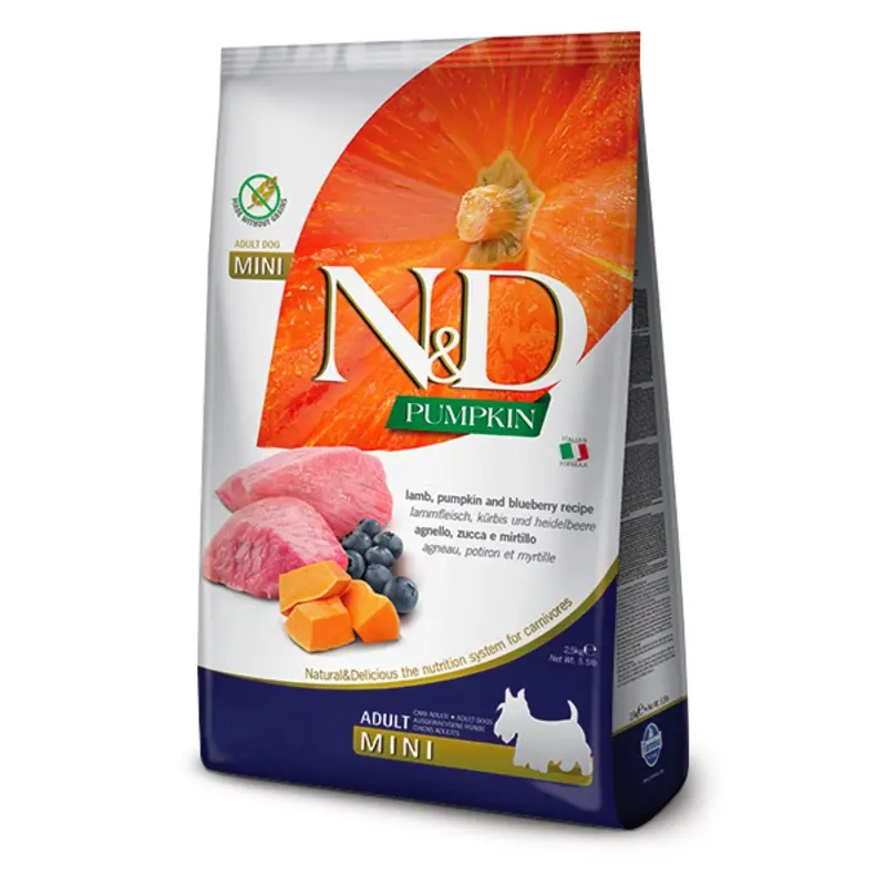 FARMINA N&D PUMPKIN GRAIN FREE - LAMB & BLUEBERRY ADULT- MINI BREED