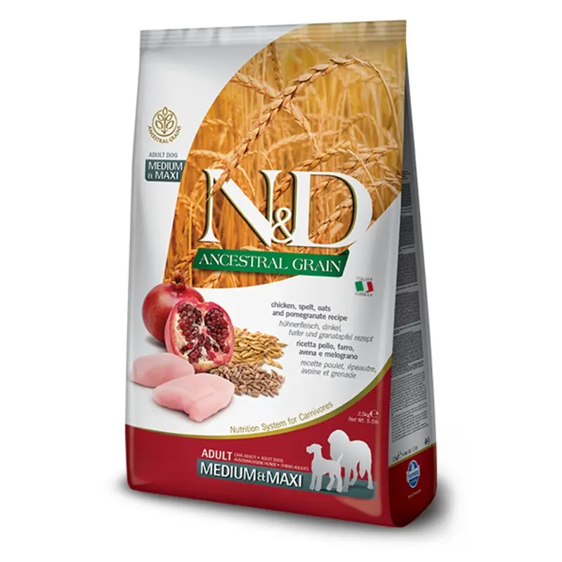 FARMINA N&D ANCESTRAL GRAIN - CHICKEN & POMEGRANATE ADULT MEDIUM & MAXI BREED