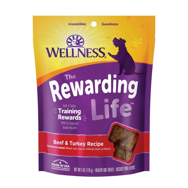 Wellness Rewarding Life Soft & Chewy Dog Treats Grain Free Beef & Turkey 6oz Bag