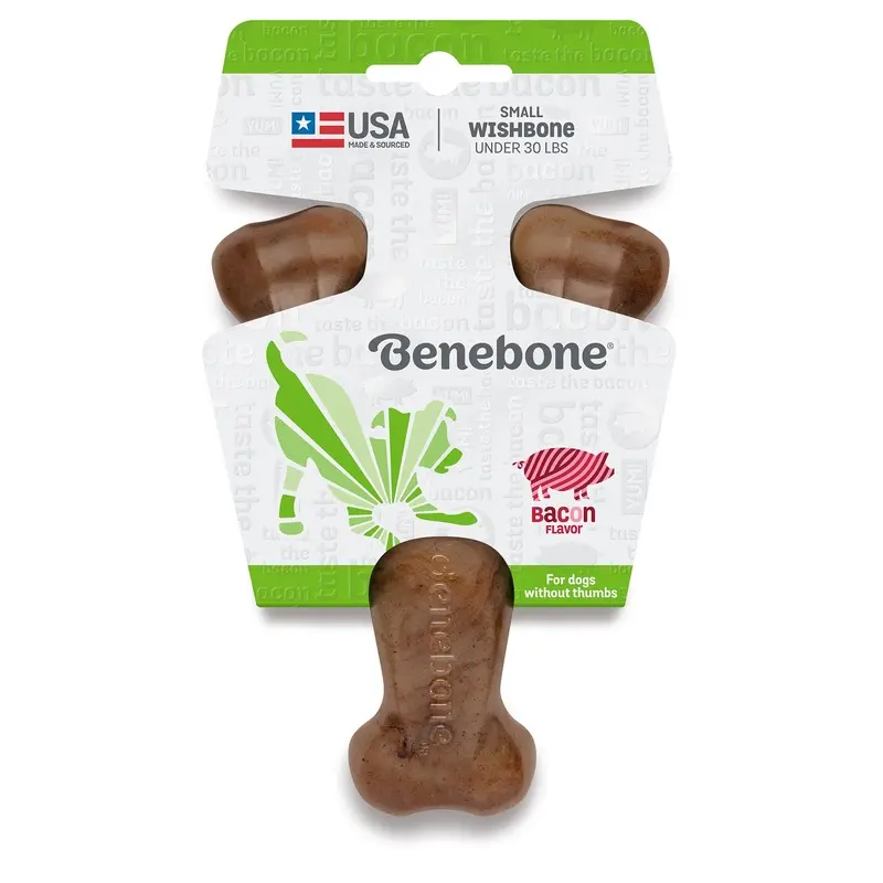 Benebone Real Bacon Durable Wishbone Dog Chew Toy  Small