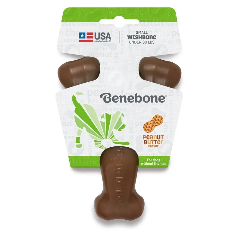 Benebone Real Peanut Durable Wishbone Dog Chew Toy  Small