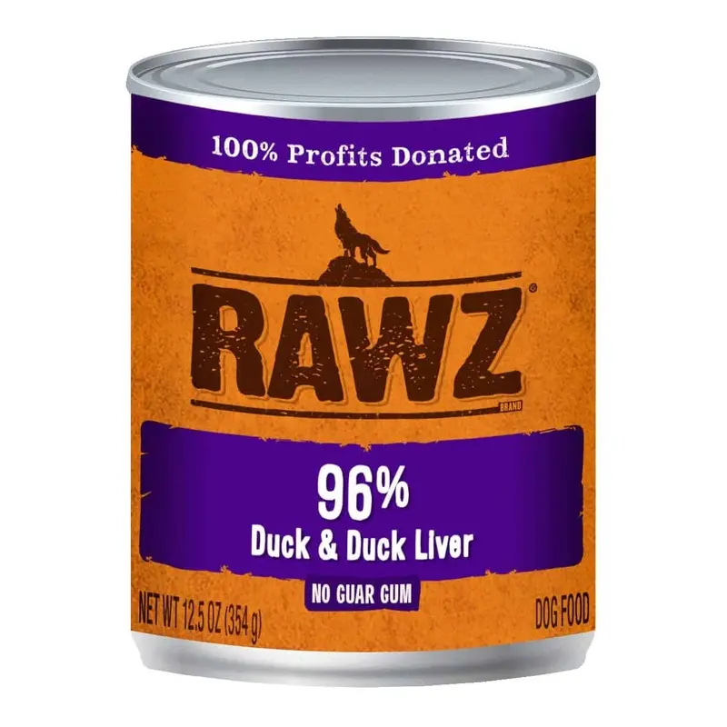 Rawz Canned Dog Food 12.5 oz Pate 96%  Duck