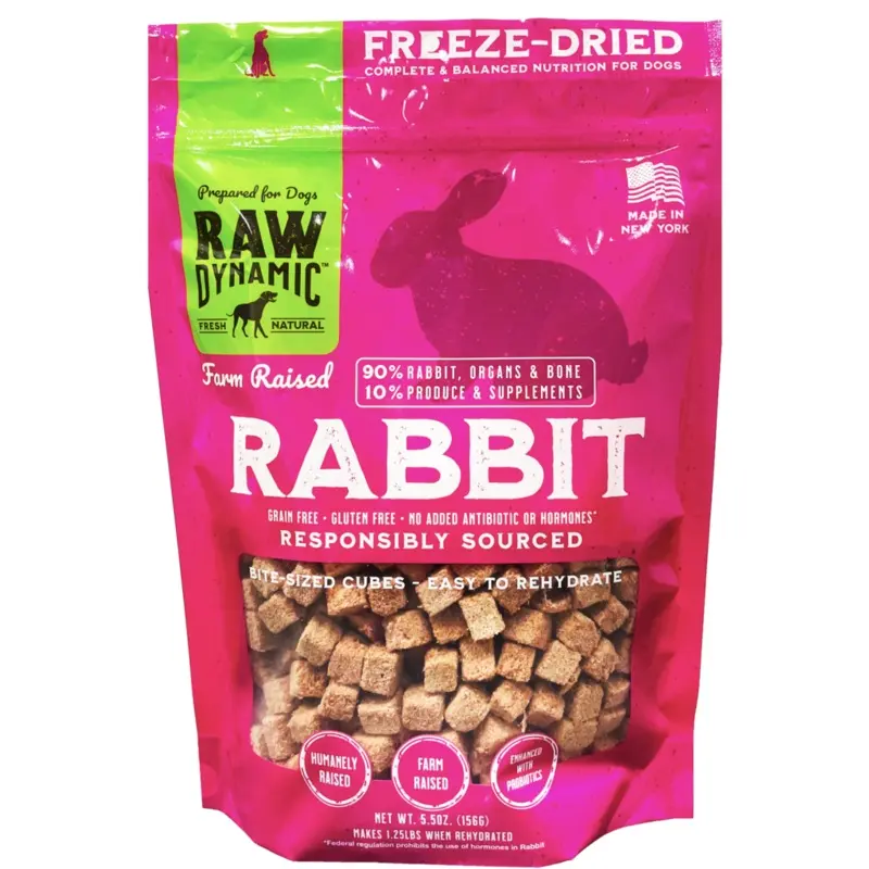 Raw Dynamic Freeze Dried Dog Food Farm Raised Rabbit Cubes 5.5 oz