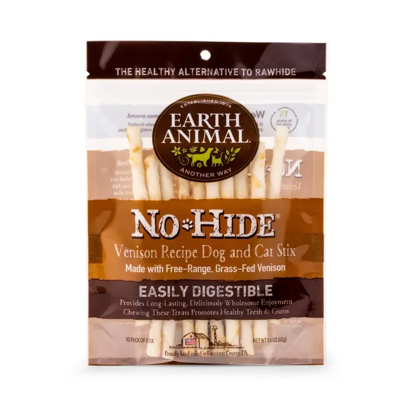 Earth Animal No Hide Venison Chews Dog Treats  10 Pack Stix