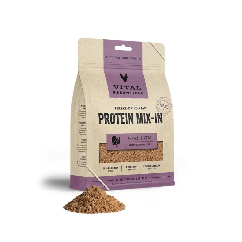 Vital Essentials Freeze-Dried Raw Turkey Protein Mix-In Ground Topper for Dogs, 6 oz