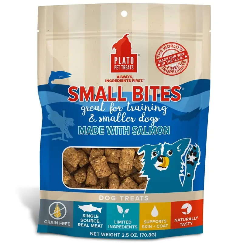 Plato Pet Treats Small Bites Salmon Grain-Free Dog Treats, 2.5 Ounce