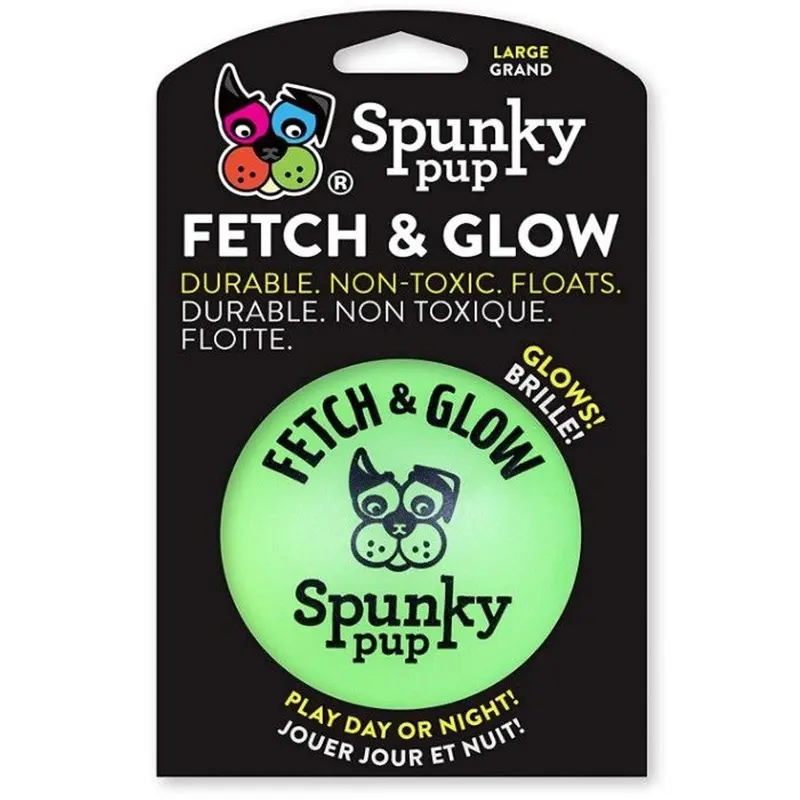 Spunky Pup Fetch and Glow Ball Dog Toy Assorted Colors Large